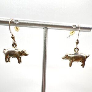 Vtg Sterling Silver Pig Hog Earrings Dangle Drop 3D Puffy Barnyard Animal Farm
